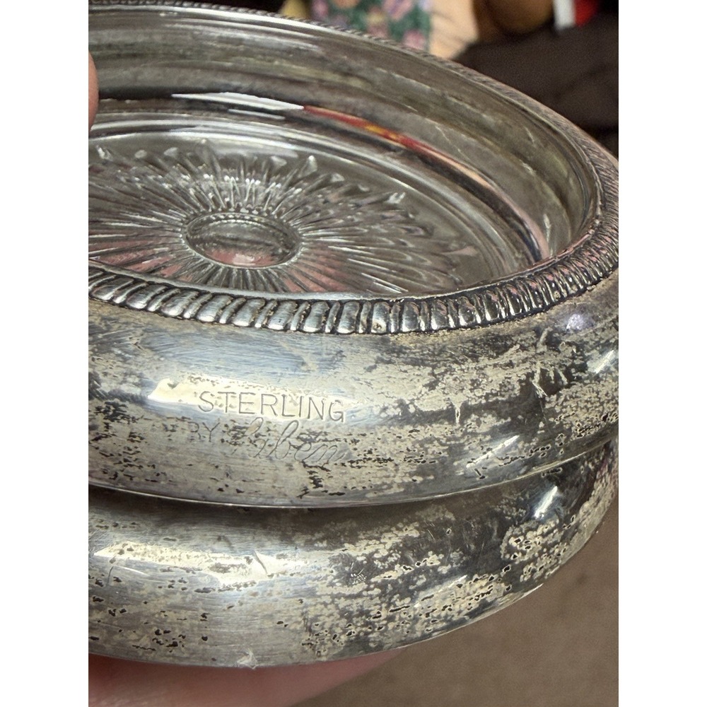 Vintage Sterling Silver Laben 6 Crystal Ashtray Cigar Round Coaster Starburst - Picture 9 of 9